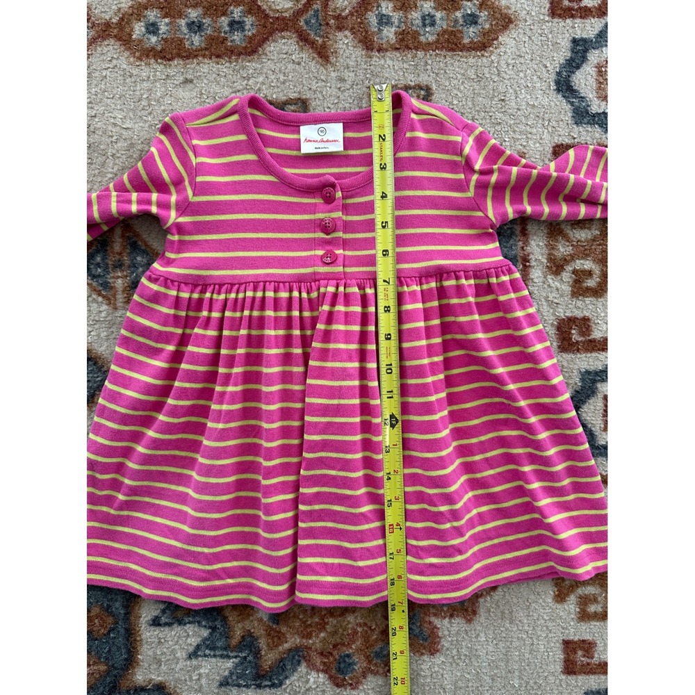 Hanna Andersson Pink Lime Striped 100% Cotton Long Sleeve Dress 90 / Toddler 2T - Picture 6 of 7